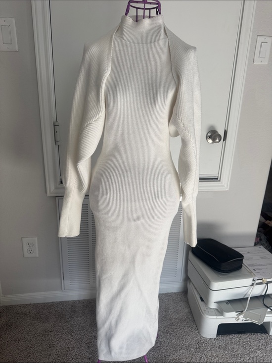 PrettyGarden Dresses & Skirts - PrettyGarden White Ribbed Turtleneck Maxi Dress with jacket Shrug